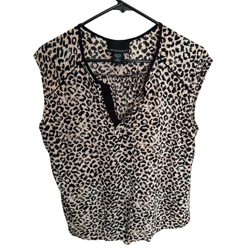 Cynthia Rowley Minimalist Boho Leopard Print Sleeveless Top Blouse Womens Medium